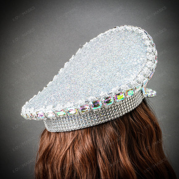 Steampunk Burning Man Rhinestones Captain Hat - Silver - Picture 5 of 8